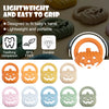 A variety of silicone pumpkin baby teethers in various colors including orange, yellow, pink, blue, and green are shown.