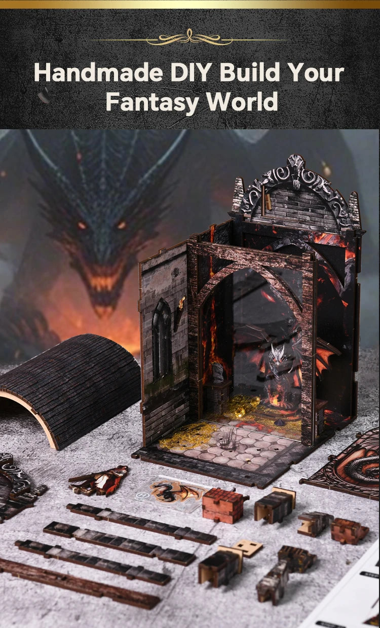 DIY Wooden Book Nook Kit - Dragon Treasure Labyrinth