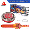 A standard pack of Blazing War Bear metal spinning top sword launcher toys and related accessories.