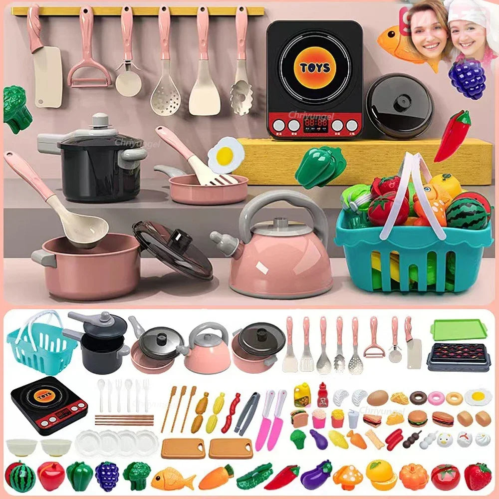 Kids Pretend Play Kitchen Set with Pots and Play Food