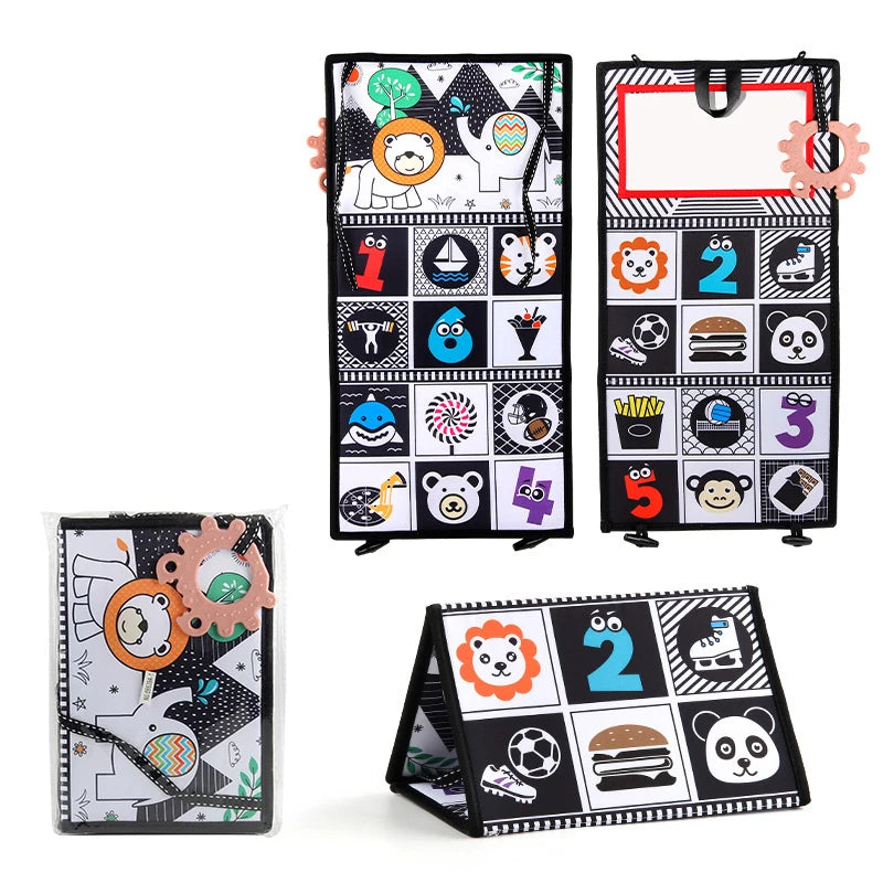 High-Contrast Tummy Time Baby Mirror with Crinkle Cloth Book and Teether