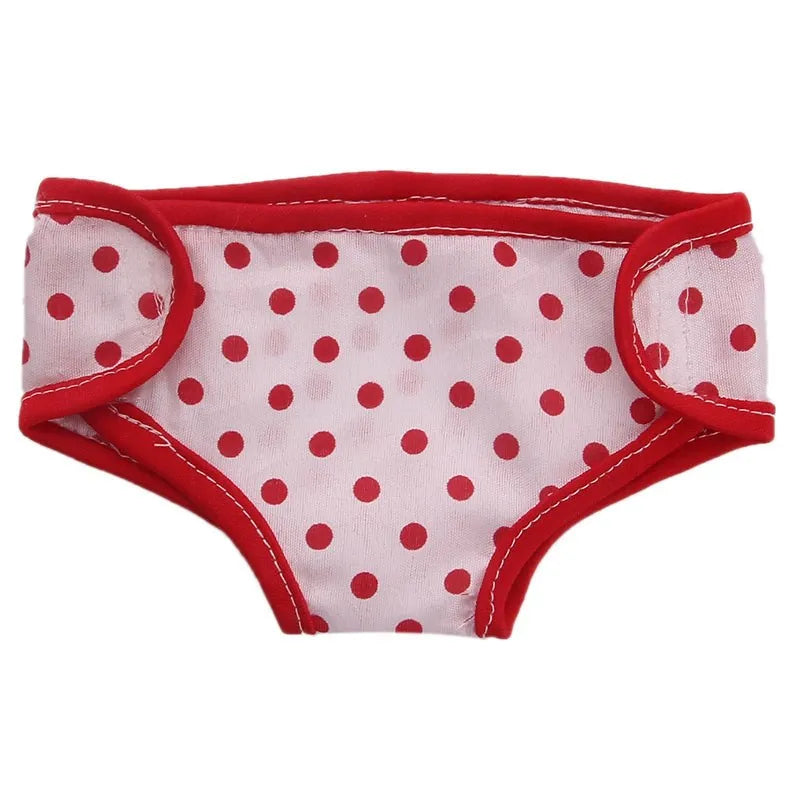 Pink and red polka dot soft doll underwear for 18-inch dolls