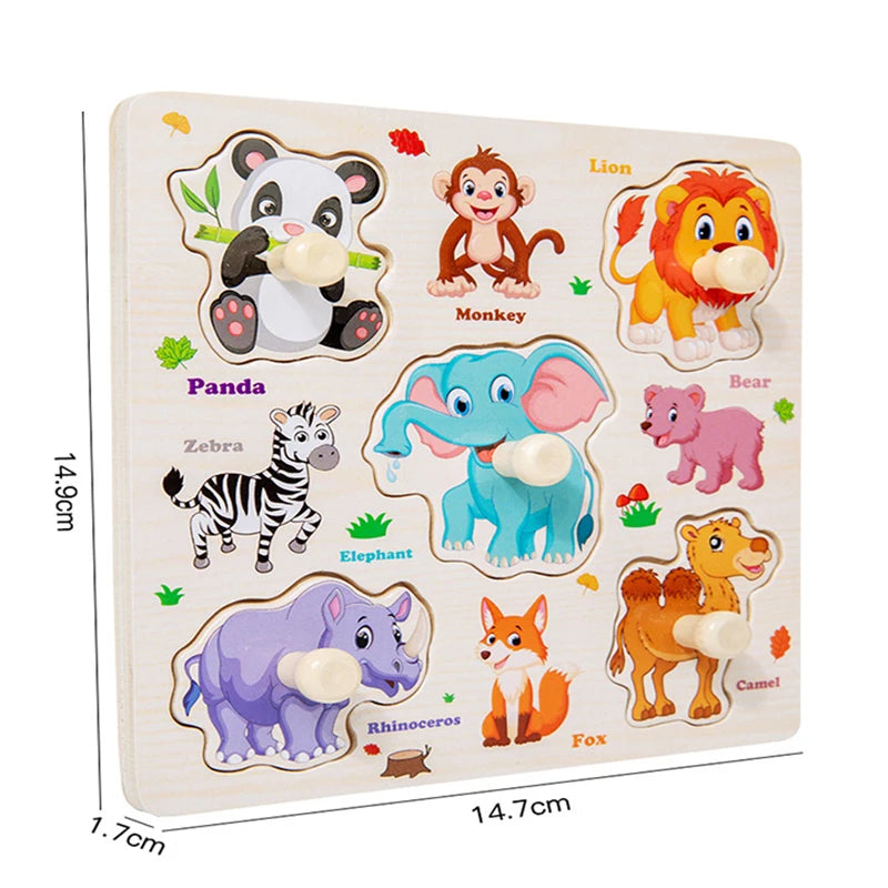 Toddler Wooden Puzzle Set - Animal, Traffic & Fruit Theme - Montessori Learning Toy