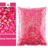 A pink glitter pillow filled with deep rose red resin rhinestones for crafts and DIY projects.