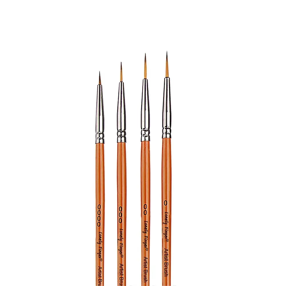 A set of round paint brushes with nylon bristles for acrylic, watercolor, and gouache paints.