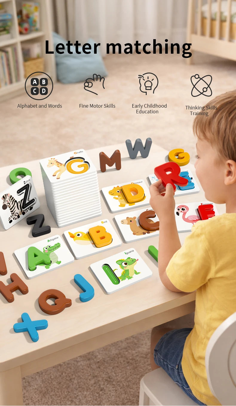 Montessori Wooden Spelling Game with Letter Matching Cards