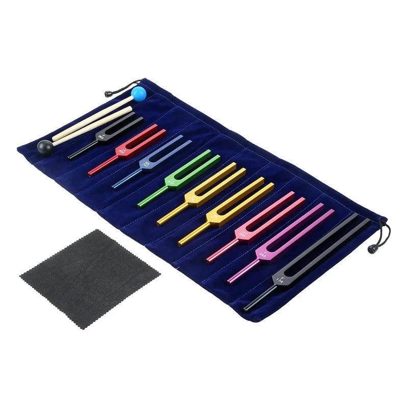 9-Piece Color Tuning Fork Set for Sound Healing and Chakra Balancing