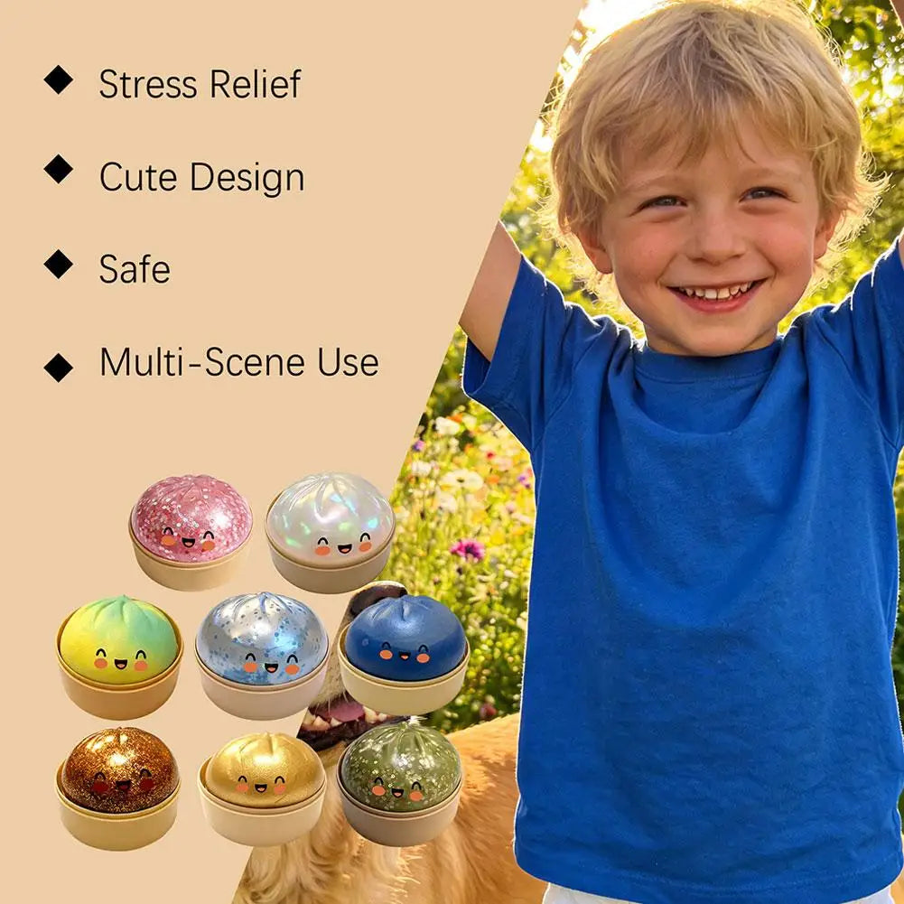 Squishy Steamed Bun Stress Ball with Slow-Rising Glitter