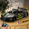 A black and green high-speed remote control drift racing car is shown on a wooden table with a controller nearby.