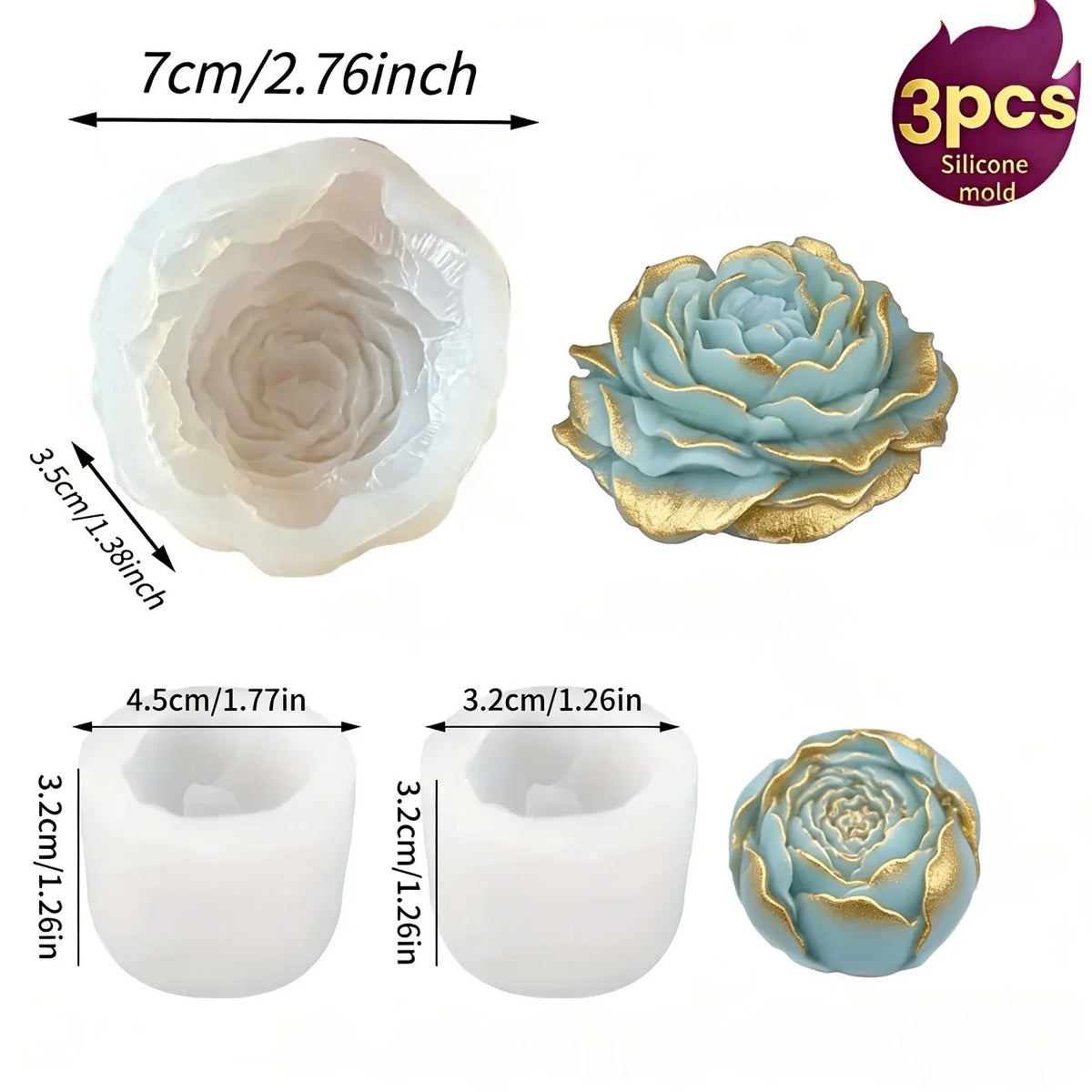 Reusable Rose Silicone Mold with Realistic Layered Petals
