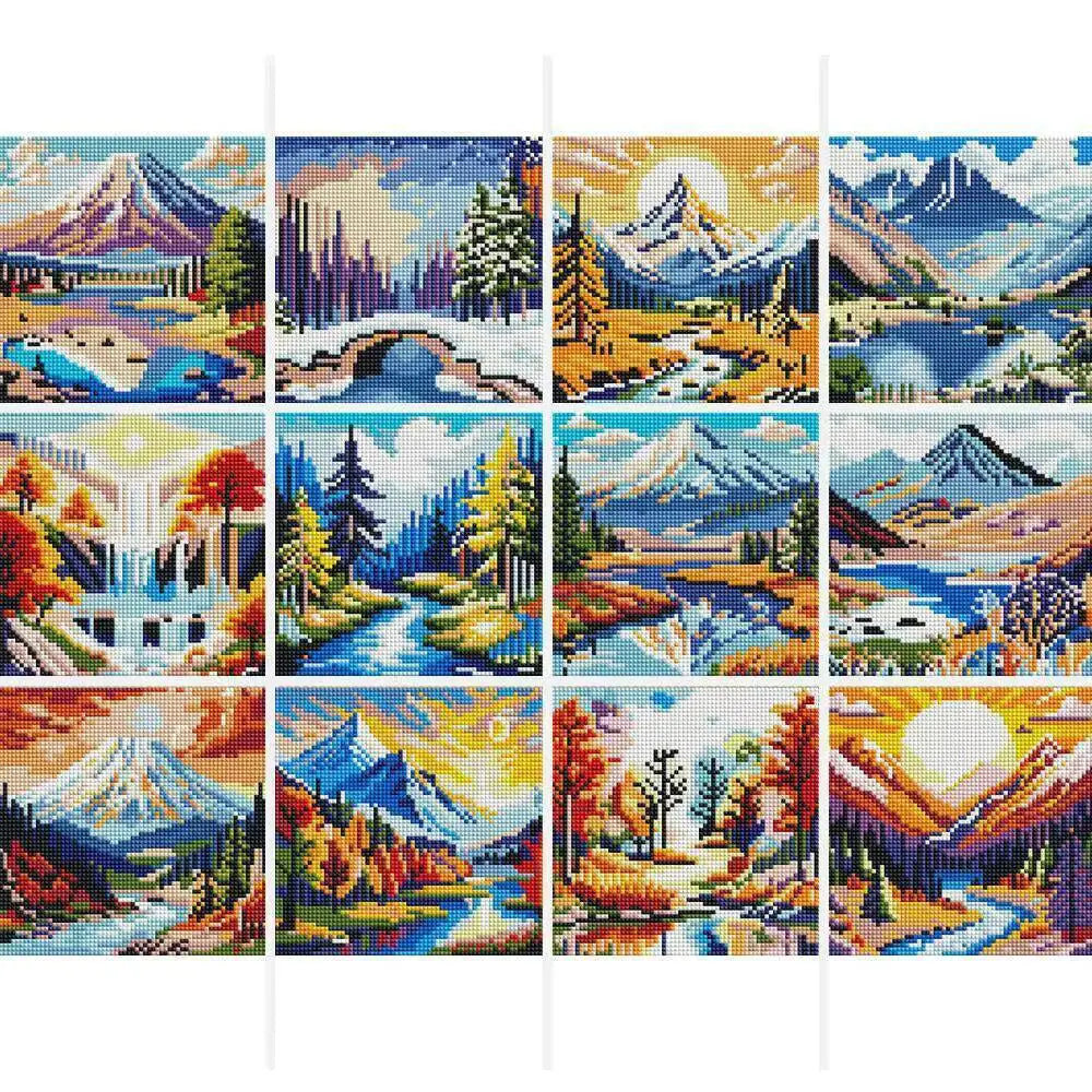 12-Piece Sunset Mountain Diamond Painting Craft Kit