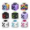 A collection of colorful fidget cubes featuring various patterns and button types.