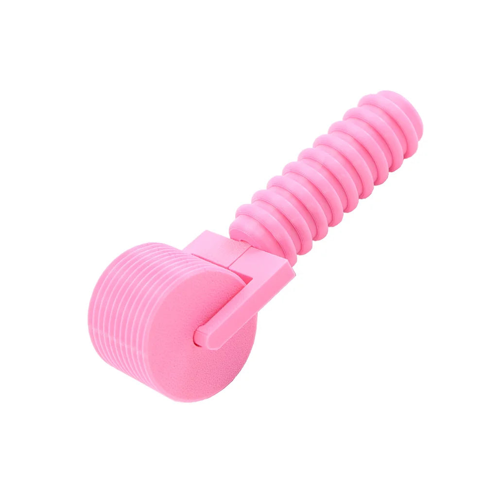 Pink detachable diamond painting roller with a smooth, ribbed rolling cylinder.