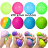 A collection of seven colorful stress relief balls, including neon green, pink, blue, and yellow varieties.