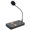 A black portable voice changer microphone with a flexible neck and control buttons.