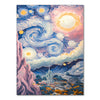 A painting kit depicting a night starry sky scenery with swirling clouds and mountains.