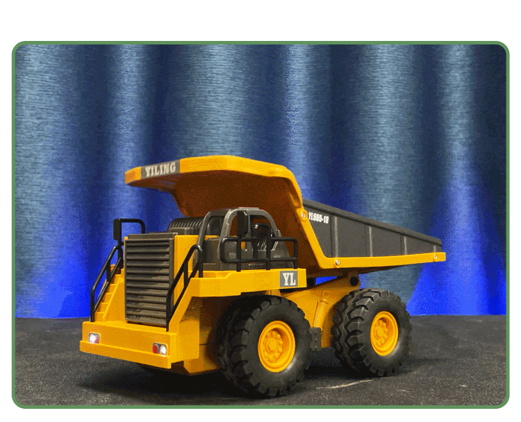 A yellow Yiling forklift model is shown on a dark surface against a blue background.