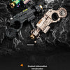 A set of titanium steel toy pistols and fidget spinners displayed on a dark, textured surface.