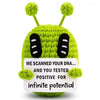 Handmade crochet positive alien pocket hug gift in bright lime green
