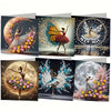 A set of diamond painting cards featuring female figures in elaborate floral and bird designs for a birthday card.