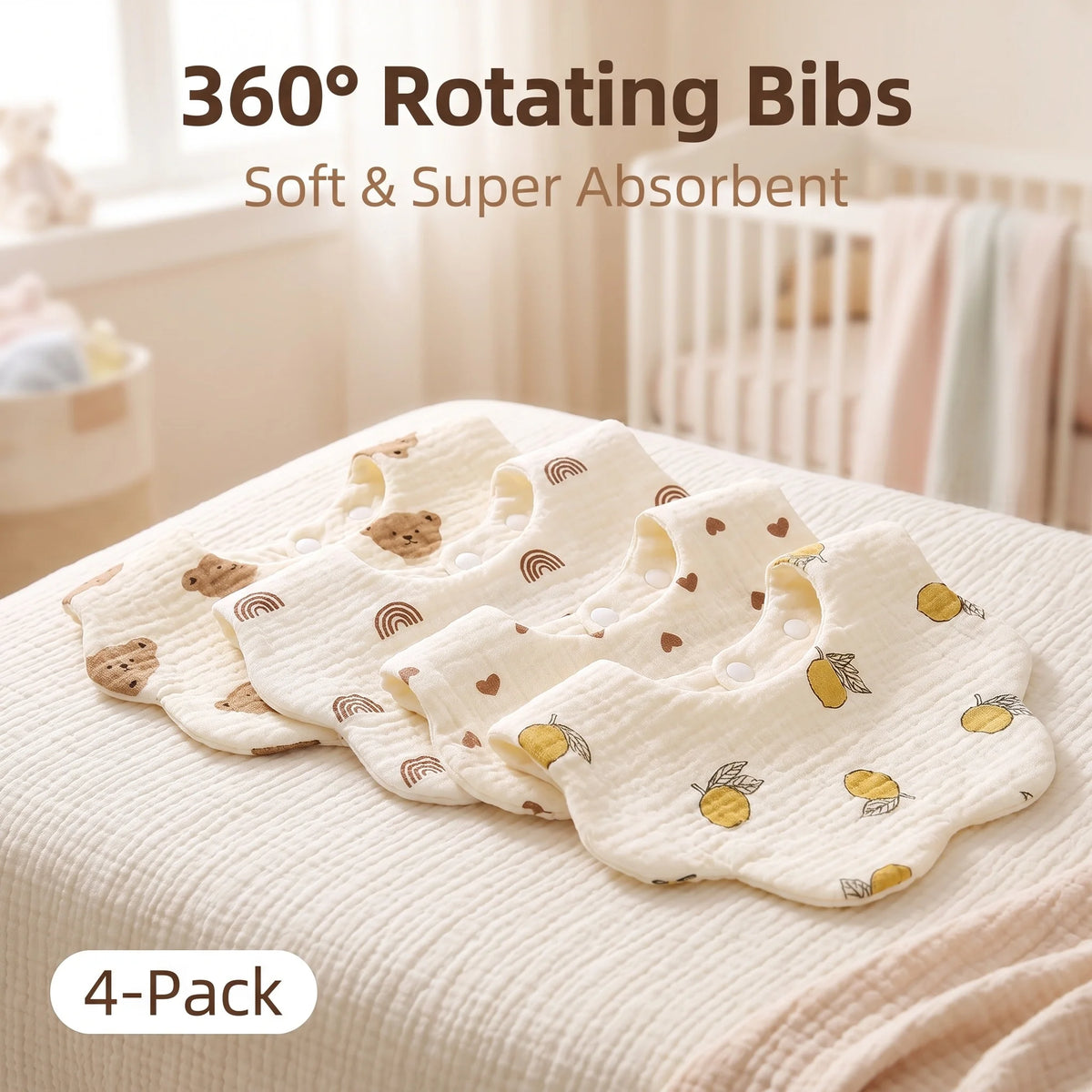 6-Layer Crinkle Muslin Baby Bib with 360° Rotating Neckline