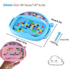 A blue magnetic doodle board for kids with a pen and colorful beads, shown next to a pink version.