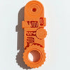 Orange 2-in-1 fidget clicker and spinner keychain for stress relief with various textured elements