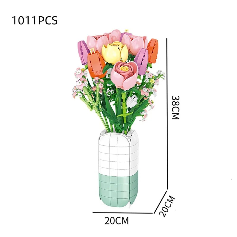 3D Eternal Flower Bouquet Building Block Set