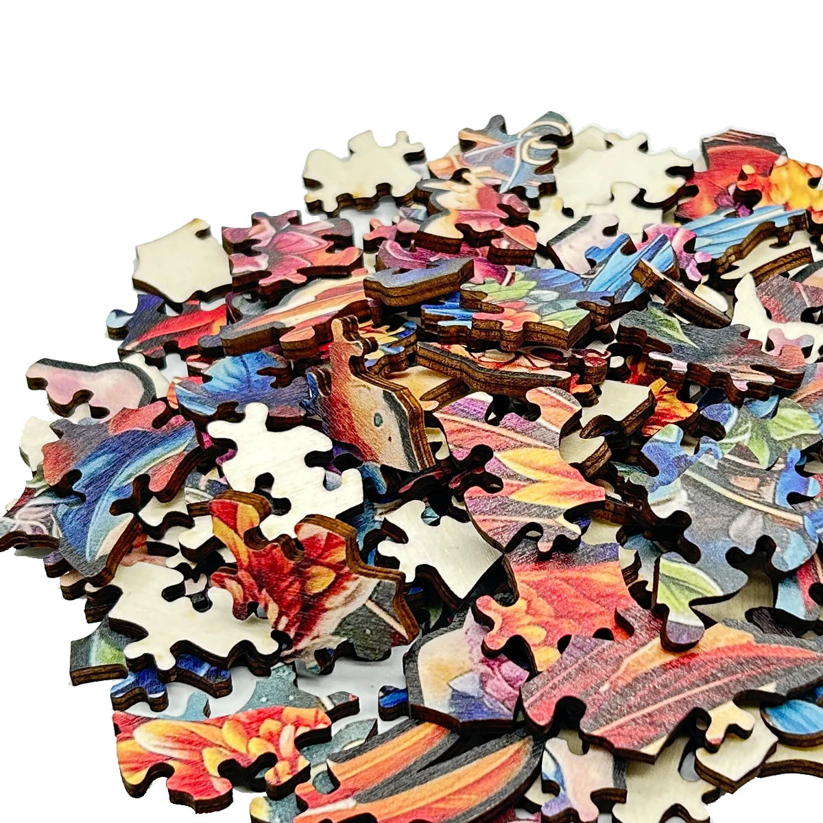 A pile of wooden 3D animal puzzles for a family game night
