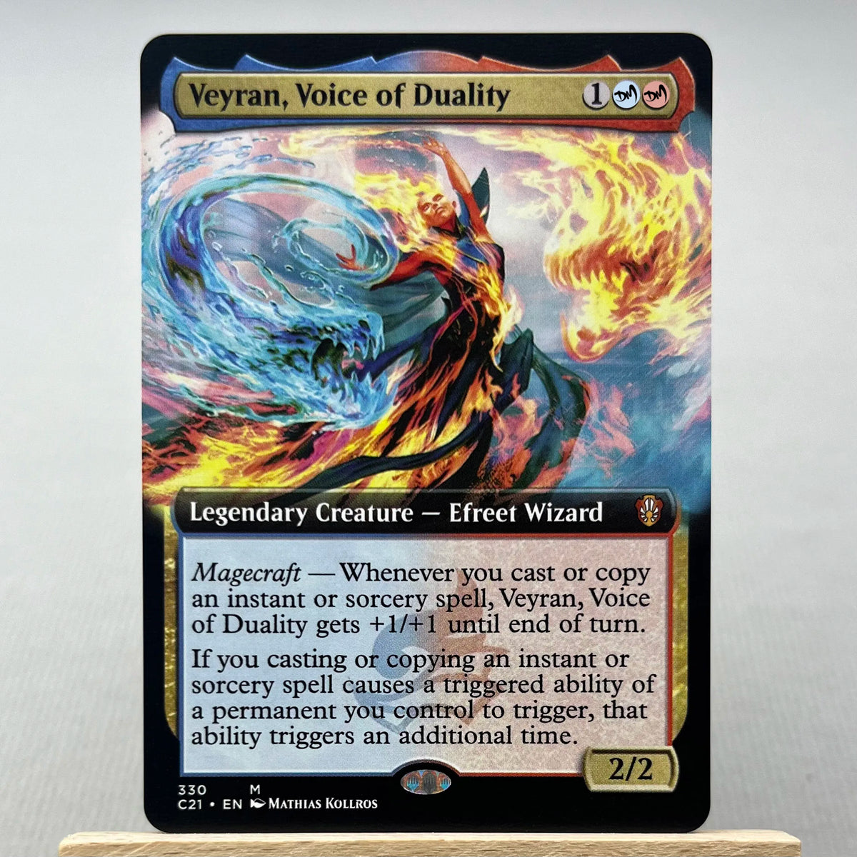 A Magic: The Gathering card featuring the Legendary Creature Veyran, Voice of Duality