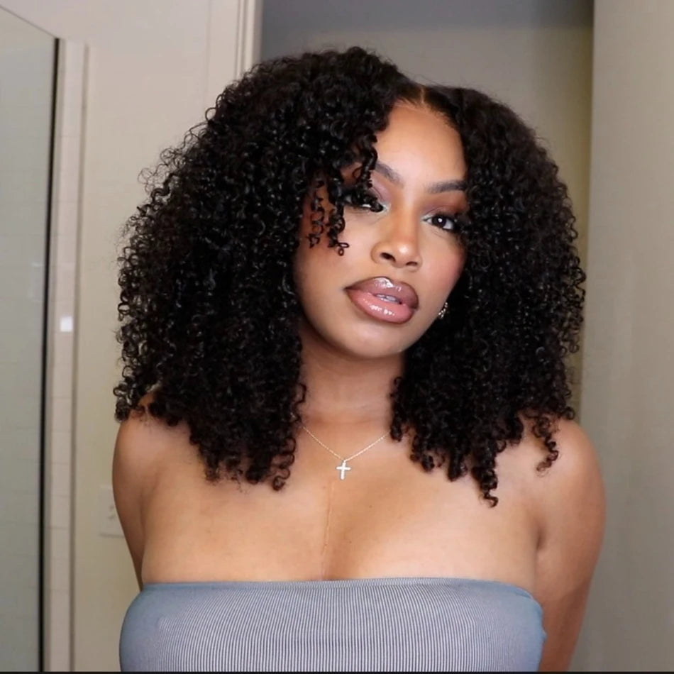 6x5 HD Transparent Lace Front Wig with Pre-Cut Glueless Design, Kinky Curly Human Hair