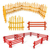 A set of miniature farm fence pieces in yellow and red for use in sand tables and dioramas.