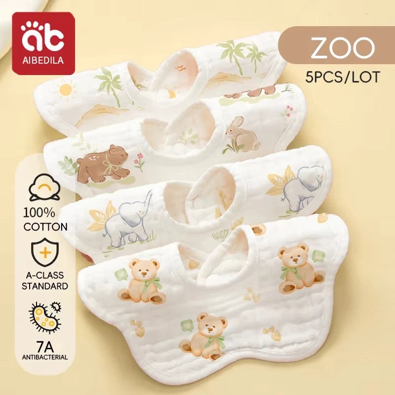 5-Pack Soft Cotton Muslin Bandana Bibs for Teething Babies