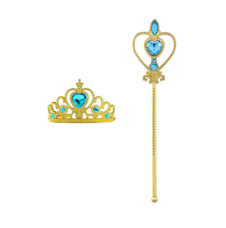 Gold and blue royal princess crown and scepter playset for little girls