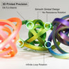 A close-up of a 3D printed silk PLA rainbow spinner ring demonstrating smooth gimbal design and infinite loop rotation.
