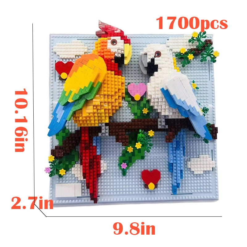 3D Mosaic Art Building Block Set — Shark, Eagle & Parrot Designs