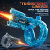 A blue space fire-fighting water gun is shown with a separate suction cup accessory against a dark background.
