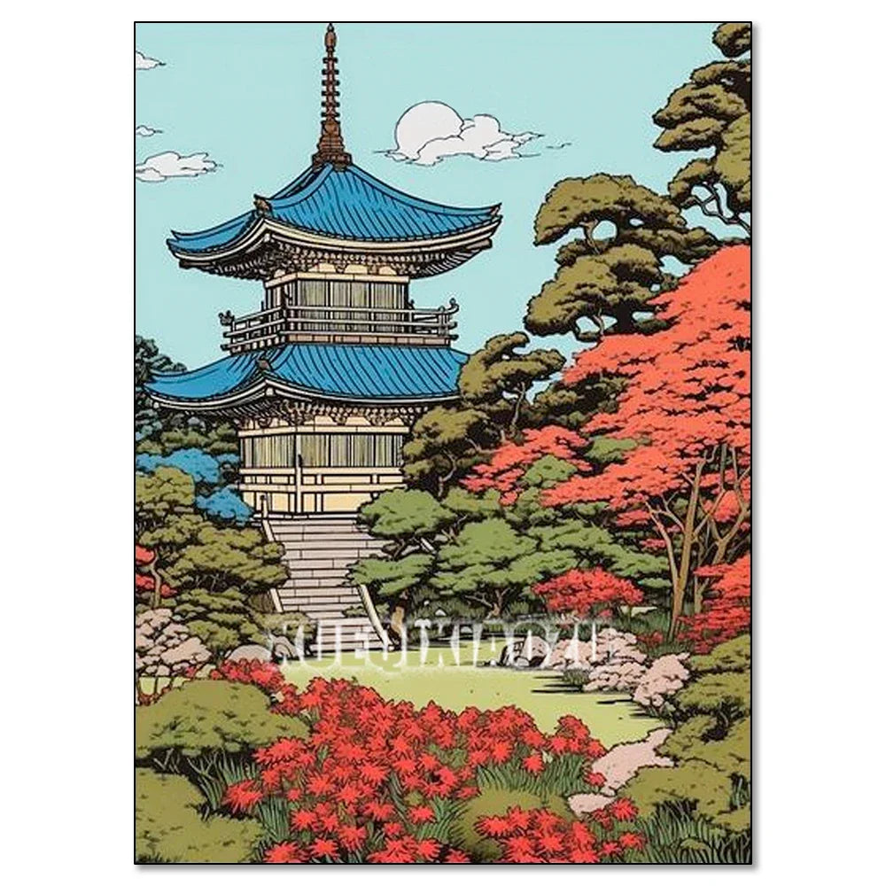 Cherry Blossom Tower Diamond Painting Kit – DIY 5D Wall Art for Adults