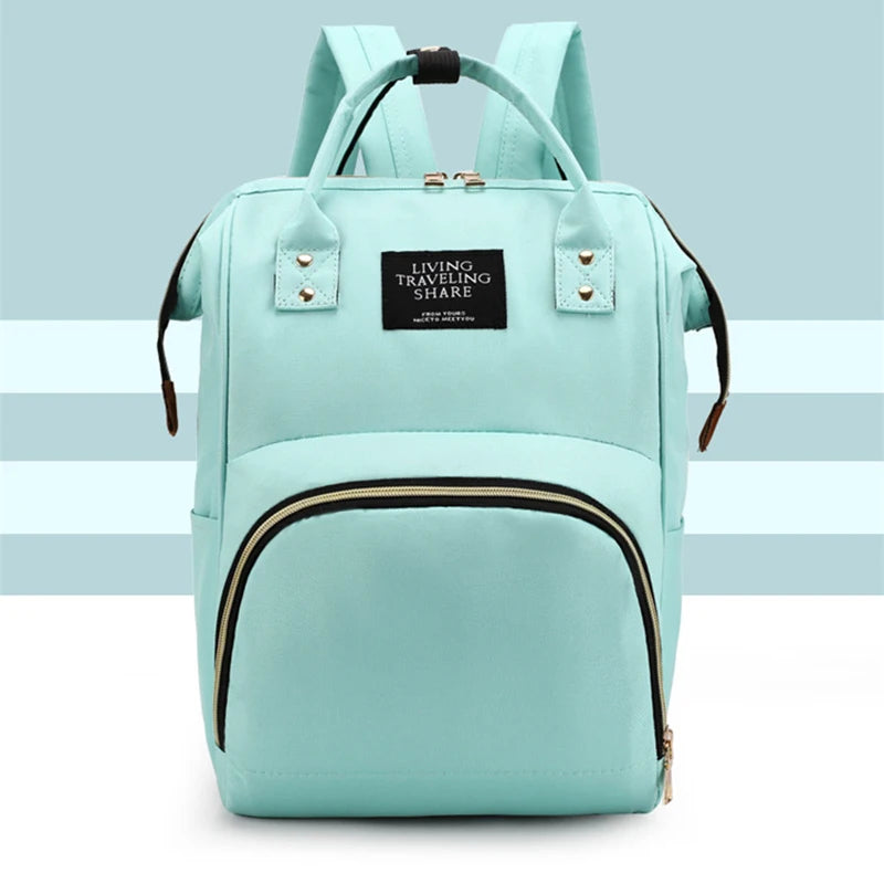 Canvas Baby Diaper Bag with Thermal Bottle Pockets & Hanging Design