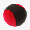 A black and red water bouncing ball with a segmented design.