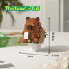 An orange capybara building block model is shown standing on a white base, with text indicating the bowl is full.