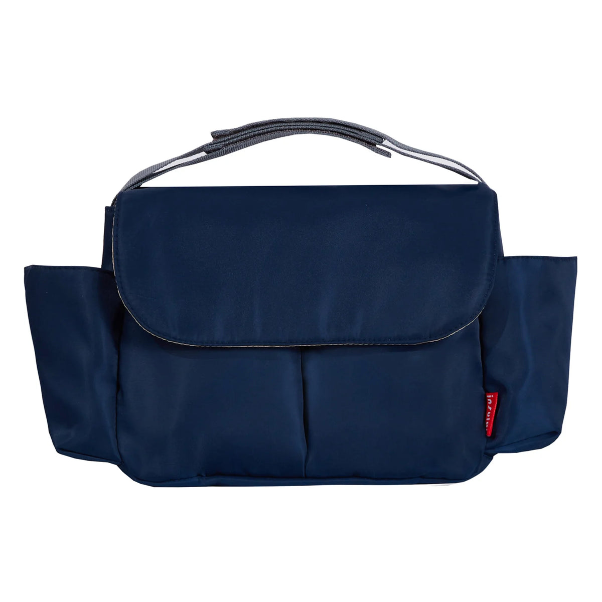 Navy blue fabric bottle and cup holder with a carrying loop