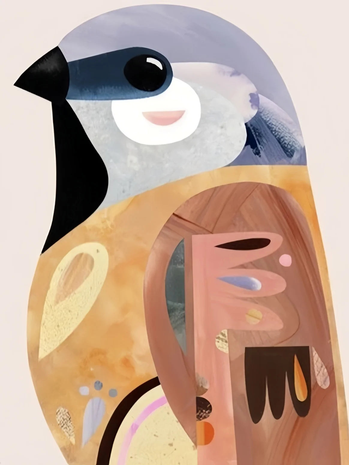 A painting in progress featuring a bird and animal canvas art style.