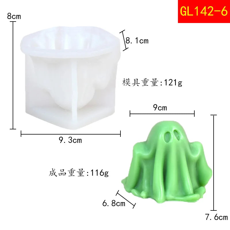 A silicone mold shaped like a green ghost for candles and DIY crafts