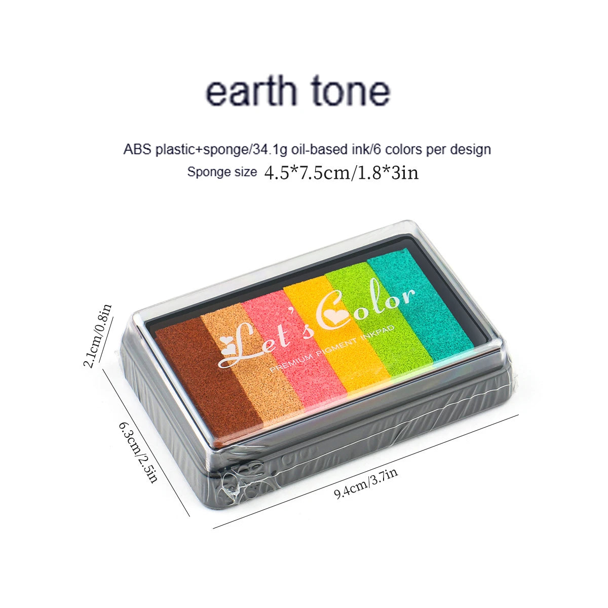 A glass container of earth tone ABS plastic sponge ink pads featuring a rainbow gradient color spectrum.