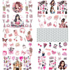 A collection of waterproof makeup-themed cup wraps and accessories for 16oz Libbey glasses.
