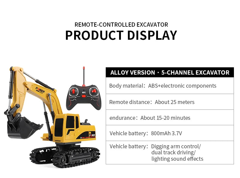 2.4G Remote Control Excavator with Lights and Sound Effects