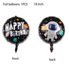A black foil balloon shaped like an outer space astronaut for a birthday party decoration.