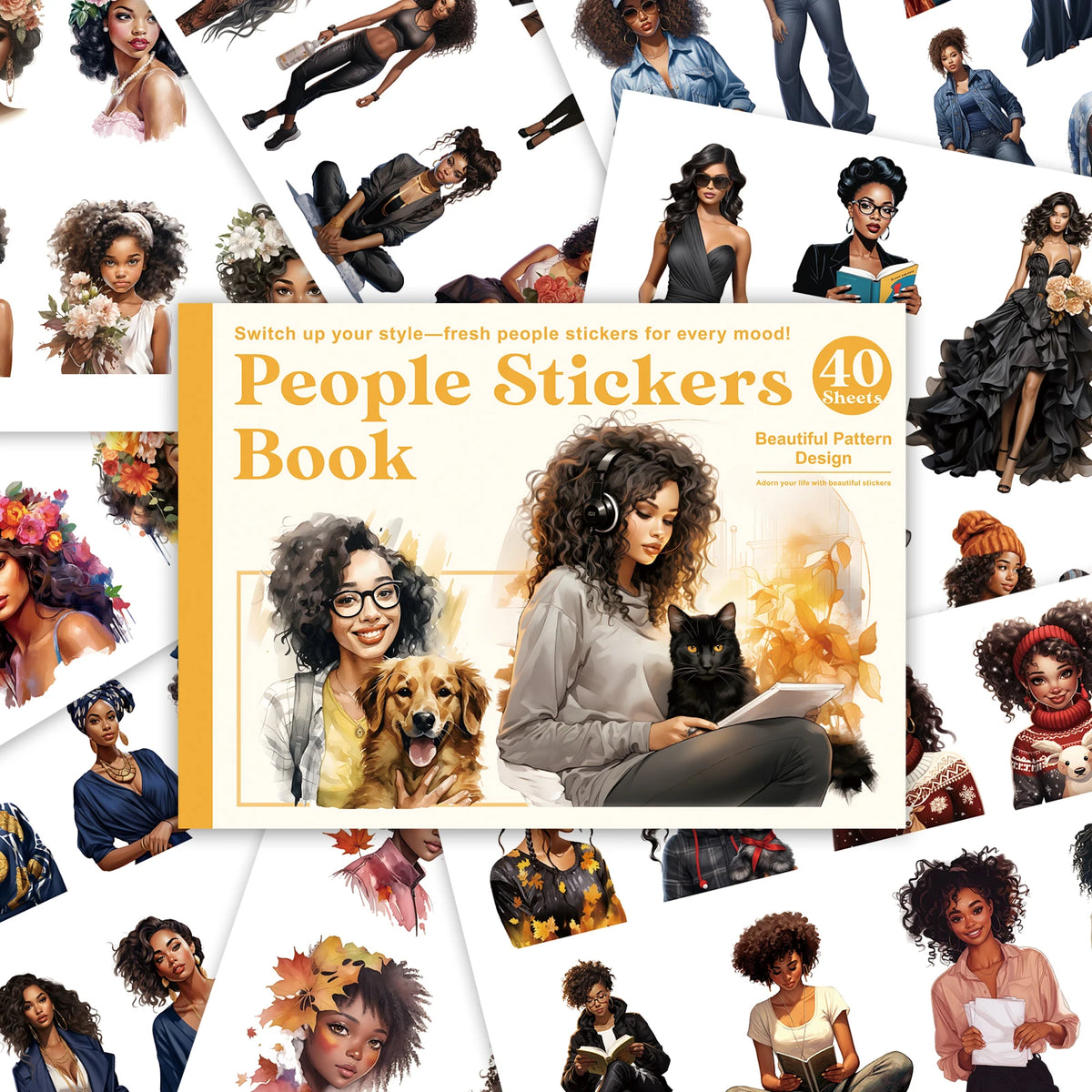 A collection of people stickers book featuring diverse individuals in various styles and expressions for crafting
