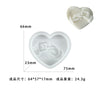 White heart-shaped silicone mold with dimensions 66mm by 23mm and 75mm.